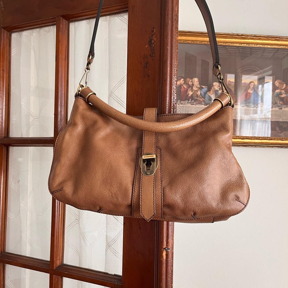Burberry Tan Leather Shoulder Bag with Gold Hardware